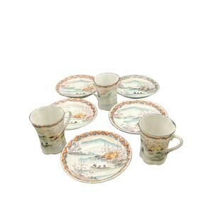 VTG 8 Pc Set Japanese Porcelain‎ Teacups & Saucers 5 Saucers 3 Teacups Asian